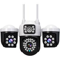 Caméra de surveillance WiFi 3 objectifs 3 écrans simultanés PTZ, caméra IP extérieure étanche IP66, 6MP, rotation horizontale 355° verticale 90°, vision nocturne infrarouge 10m, audio bidirectionnel