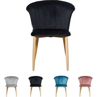 Sedia da pranzo singola Elsa Velvet - Sedia da pranzo moderna imbottita con gambe in legno - Nero