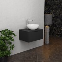 Inda - Badezimmerschrank B.60 mit Aufsatzwaschbecken / Mattschwarz 1 Schublade - Topazio