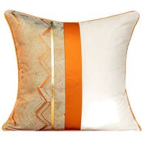 Luxury patchwork cushion cover in velvet and gold leather, 45.7 x 45.7 cm, geometric stripe pattern.