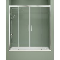 Mampara Bañera Frontal 2 Puertas - 2 Fijos Corredera Cristal Templado 6mm Antical Transparente Perfil Cromo Brillo 150 cm (Adaptable 144-149cm)
