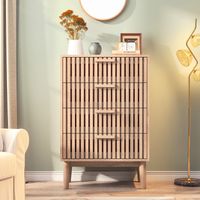 Commode en Bois et Rotin 4 Tiroirs, Meuble de Rangement Multifonction pour Chambre, Salon ou Couloir, 60x34x91 cm - Naturel