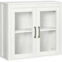 Armario de Baño de Pared con Puertas de Vidrio y Estante Ajustable Mueble Colgante Moderno 60x19,5x54 cm Blanco