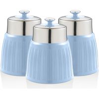 SWAN SWKA1024BLN Set 3 Botes Cocina Almacenaje 1,2 L, Plástico y Acero Inox, Especias, Té ,Café, Retro, Vintage Azul