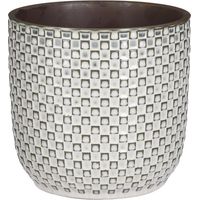 Cache-pot de Fleurs Intérieur Motif à Carreaux Blanc Brillant Ø 19 x H 17,5 cm - PANGIVO