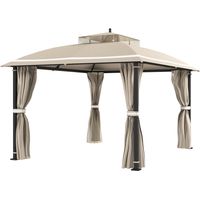 Gazebo 3,7x3m avec moustiquaire, rideaux latéraux, double toit, beige