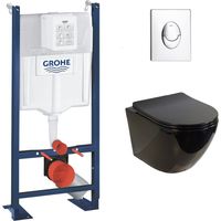 Pack WC Grohe Rapid SL Project + Cuv. KELOS Flush Noir brillant + Plaque Chomé