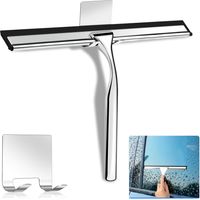 Shower Squeegee, 10 Inch Stainless Steel Window Squeegee Cleaner for Shower Glass Door with Hook, Shower Wiper Screen for Bathroom, Window,Mirror and Car Glass