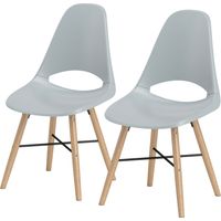 2 Sillas de Comedor de Plástico Gris Respaldo Curvado Patas Madera Caucho