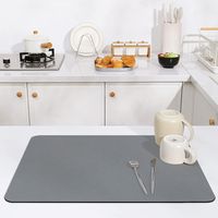 Couleur Unie Tapis de Machine à Café , Tapis de Séchage Vaisselle , Tapis Égouttoir de Vaisselle , Tapis Évier Cuisine Super Absorbant Séchage Rapide Antidérapant (40x50cm , Gris Foncé)