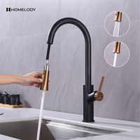 Grifo de Cocina con Ducha Extraible Grifo Monomando de Cocina Caño Giratorio Grifo de Fregadero 2 Jets a Elegir Grifería de Cocina Diseño Moderno Negro y Dorado