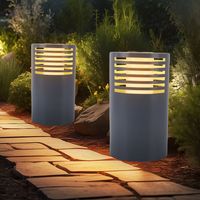 Lampe solaire à LED Lampe d'allée Lampe de jardin Lampe extérieure sur pied, plastique blanc, blanc chaud, DxH 20x35 cm, lot de 2