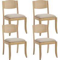Wahson 4Pcs Dining Chairs Linen Kitchen Chairs Wooden Side Chair Armless for Living Room Restaurant, Natural Wood