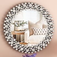 17.71in Modern Glam Crystal-Encrusted Round Wall Mirror - Decorative Accent Mirror for Living Room & Entryway