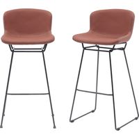 MMT Bar Stools Set of 2, Tan PU Leather, Sleigh Legs & Retro Style for Breakfast Bar, 47.5x50.5x99.5 cm (Tan)