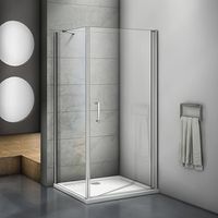 Pendeltürx Seitenwand:90x80cmxH.185cm Eckig Duschkabine Eckeinstieg 5mm ESG Sicherheitsglas Duschwand Duschabtrennung