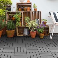 Terrassenfliesen – 9er-Set – Klicksystem, sehr einfache Verlegung – Kleine Kunststofffliesen in schwarzer Holzoptik