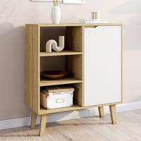 Aparador con 3 estantes y armario 70 cm FINN blanco y madera efecto haya