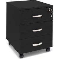 Marvin Cassettiera Ufficio In Legno Chiave Sicurezza Con Ruote Per Scrivania Tavolo 3 Cassetti Ripiani Nero