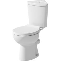 Corner Close Coupled Bathroom Toilet White Ceramic WC 365mm Oval Pan with Soft Close Seat