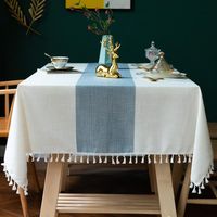 Nappe de salle à manger rustique style ferme, nappe de cuisine, nappe de table basse, tissu en coton et lin à rayures bleues 55 x 86