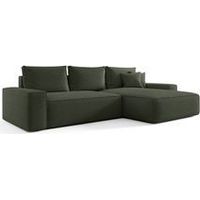 Canapé d’angle tissu bouclé convertible avec coffre NINA angle droit-Vert foncé-angle droit
