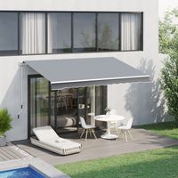 Outsunny Auvent Manuel Rétractable 3x2,5 cm Auvent pour Balcon avec Manivelle en Métal Imperméable et Anti-UV Auvent Enroulable d'Extérieur pour Jardin Terrasse Fenêtres Gris