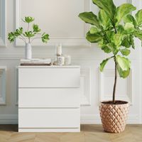 Commode Blanche 3 Tiroirs avec 2 Ports USB 2 Ports AC, 40x70x75cm