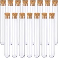 Ensemble de 15 tubes à essai en plastique transparent, tubes à essai en plastique, flacons en plastique, tubes à essai de laboratoire, avec bouchons en liège, adaptés aux plantes, bonbons, épices, éch