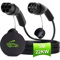 Câble de recharge pour véhicule électrique, câble de recharge rapide Mode 3 Type 2 vers Type 2, câble de recharge pour véhicule électrique 22 kW 32 A 5 m, câble de recharge triphasé Type 2