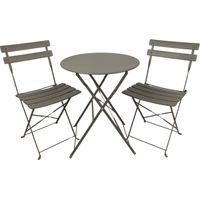 Set Tavolo e 2 Sedie Pieghevoli da Giardino per Esterno Bistrot Tortora