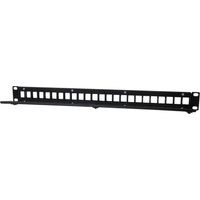 Pannello frontale 19" PHASAK 1U per connettori keystone 24 con organizzatore di cavi UTP, montabile a rack, nero, robusto e di facile installazione