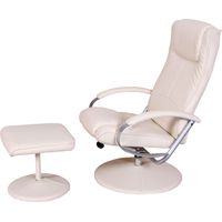 Fauteuil de relaxation N44, avec pouf, pivotant, simili-cuir, blanc