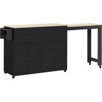 Ilot de cuisine 180,5x45x92,2cm avec 2 tiroirs et 4 portes, extensible, amovible, Noir
