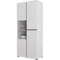 Vitrine haute 2 portes collection HAVANA avec LED intégrée. Coloris blanc et noir.