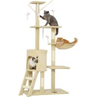 Torre per Gatti con Casetta, Trespolo, Piattaforme e 4 Topolini Appesi, 60x35x134 cm, Beige