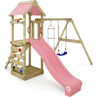 Wickey FreeFlyer tour de jeu en bois avec balançoire et toboggan en rose clair