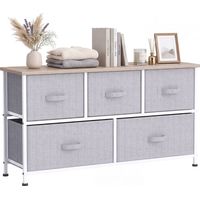 Cómoda con 5 Cajones de Tela Cómoda para Dormitorio Marco Metálico 100x30x54 cm Gris