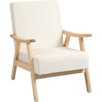 Schaumstoffgepolsterter Sessel, Gestell aus Gummibaumholz, cremeweiß