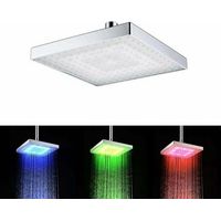 POMME DE DOUCHE CARRÉE MULTICOLORE 6 LED TRANSPARENTES CHROMOTHÉRAPIE 14CM