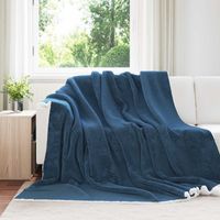 vidaXL Jeté Bleu marine 240 x 270 cm Toison