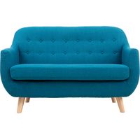 Skandinavisches 2-Sitzer-Sofa mit abnehmbarem Bezug in entenblau und Holz YNOK