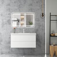 Badezimmer Badmöbel-Set 100cm Unterschrank mit keramik waschtisch 2 Schubladen Weiß Matt soft close Selbstmontierter