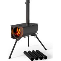 Wiltec Stufa a legna da campeggio in acciaio (Q235), robusta stufa da tenda 85 x 57,5 x 238 cm, stufetta portatile, riscaldamento da tenda