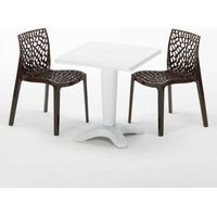 Mesa Cuadrada Blanca 70x70 cm y Sillas De Colores Gruvyer Patio - Marrón