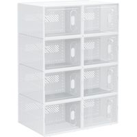 8-Pack Clear Shoe Storage Box,Stackable Plastic Organizer for UK/EU Sizes up to 8.5/43 with Magnetic Door,25x35x19cm
