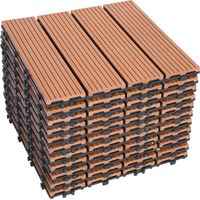 Wolketon Lot de 33 WPC Dalles de terrasse 4 lattes 3 m², 30 x 30 cm, Dalles clipsables Composite bois Marron