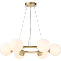 Merano Grosseto Plafonnier suspendu Globe, plaque en laiton satiné, verre blanc brillant