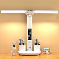 Lampe de Bureau LED avec avec horloge-3 Modes de luminosité-Contrôle Tactile-Protection des Yeux- Charge USB-Porte Stylo-Éclairage