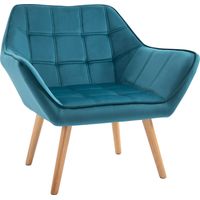 Poltrona in Velluto e Legno Design Scandinavo Color Petrolio, 67x61,5x71cm